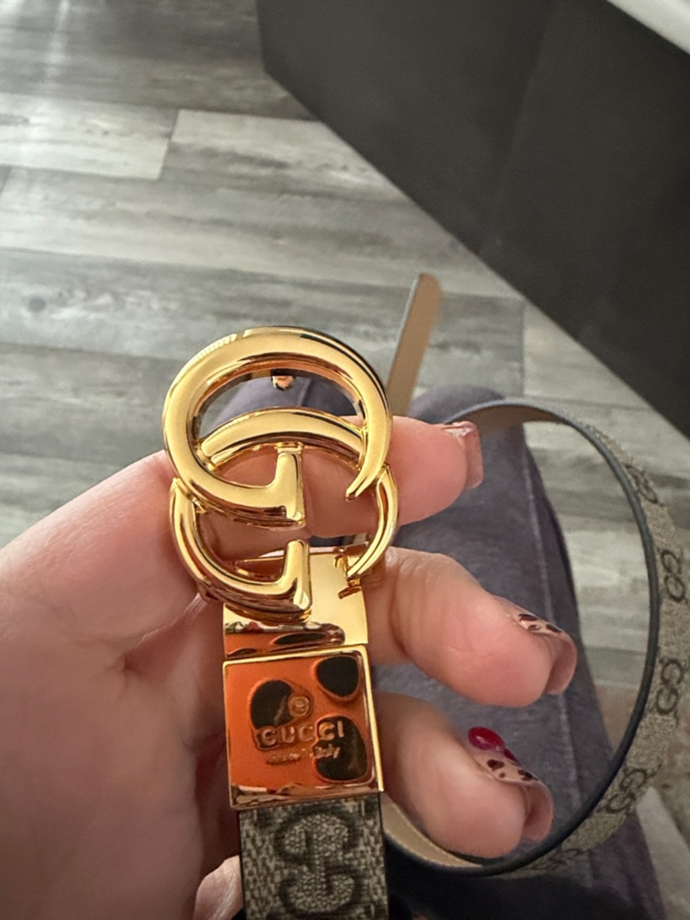 Gucci Beige Brown GG Canvas Belt with Gold Double G Buckle Reversible! - Picture 4 of 7